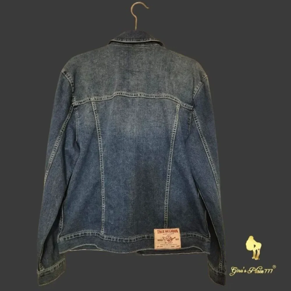 NWT True Religion Men’s Jesse SN Trucker Denim Jean Jacket Medium Flake, Size L